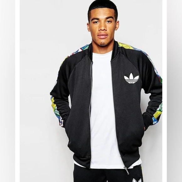 Adidas Originals Stan Smith Label Tape Sleeve Track Jacket Full Zip Sz L Black - Picture 6 of 15